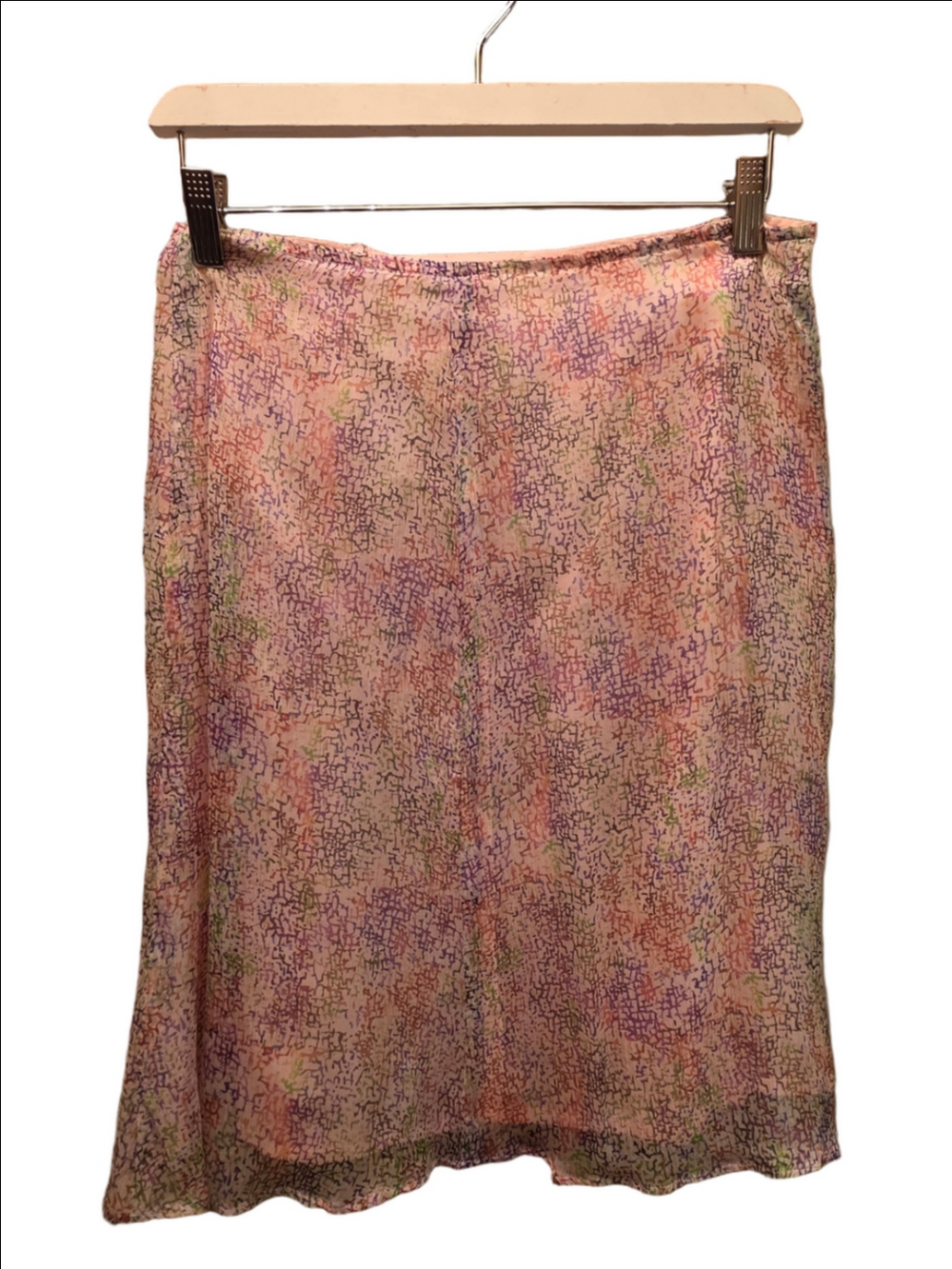 Isabelle Elie Vintage 100% Silk Pastel Abstract Midi Skirt Made Canada M